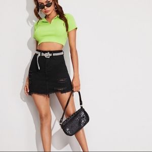 Missguided Black Distressed Denim Skirt Size 8